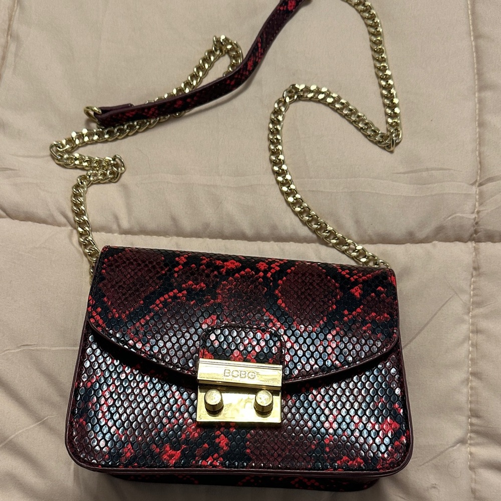 BCBGeneration Red and Black Snake Print Crossbody Bag